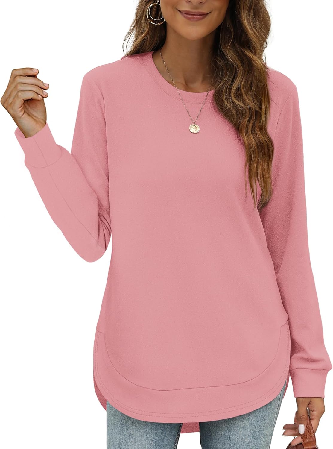 🍂Women's Sweatshirt Crewneck Long Sleeve Shirts High Low Tops Curved Hem