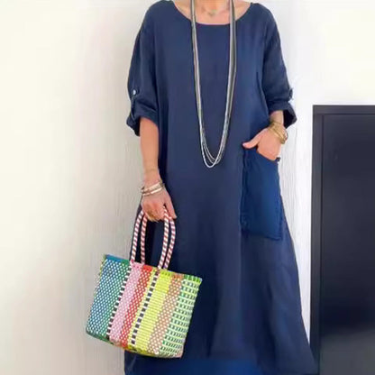 💕Cotton Linen Patchwork Long Dress