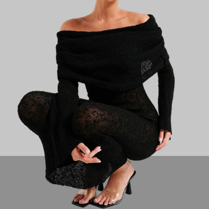 💃Open Shoulder Long-Sleeve Knit Bodycon Dress
