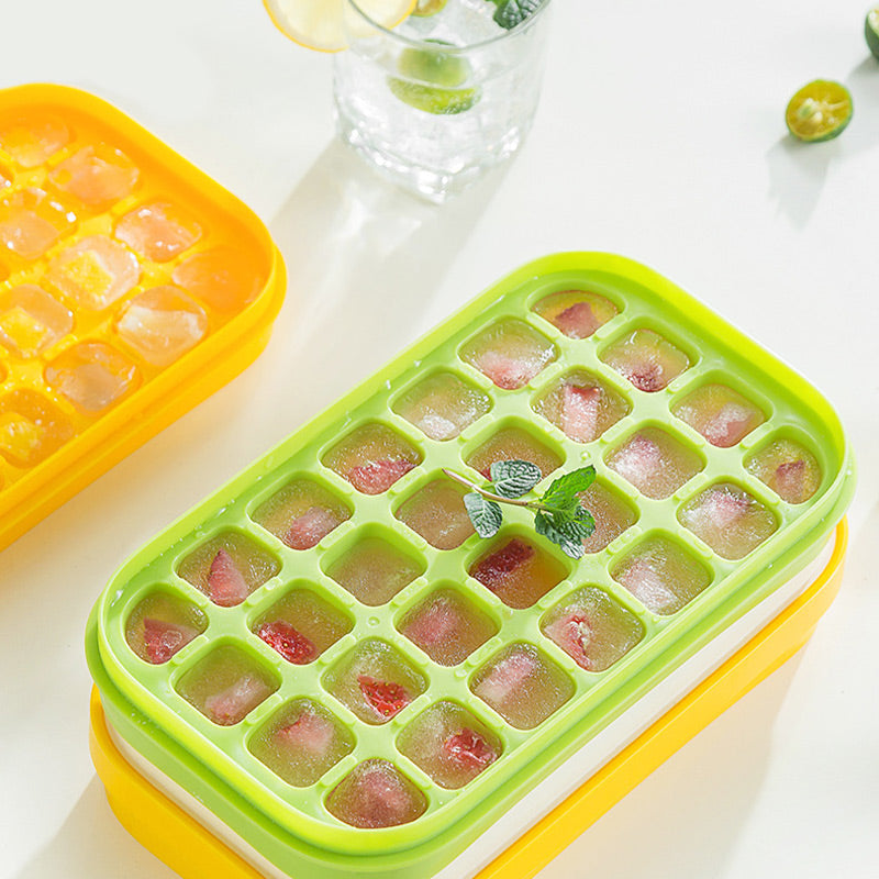 Stackable Easy Release Ice Cube Mold&Trays with Container Ice Scoop and Press Plate