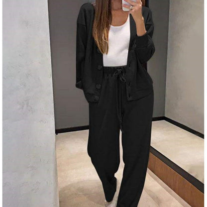 🔥Women's Knitted Buttoned Jacket and Pants Two-piece Set