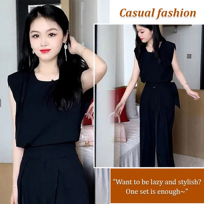 Fashion Sleeveless Wide-Legged Pants Set