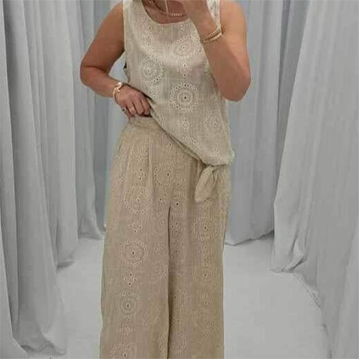 Casual Sleeveless Top Wide Leg Pants 2 Piece Set