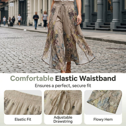 Women's Printed Wide-Leg Drawstring Trousers