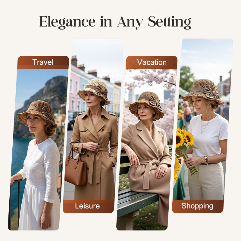 Straw Hat with Retro Bow – Foldable & Breathable for Summer