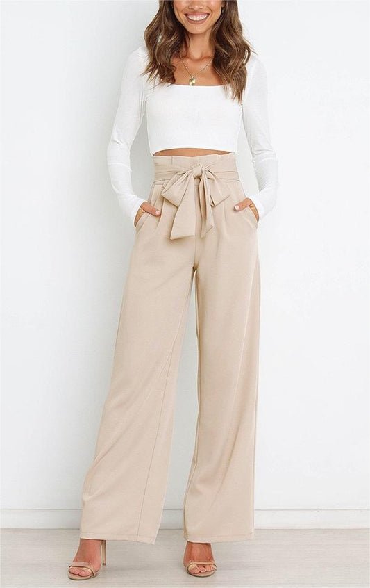 Women'S Casual Wide-Leg Pants Bow Trousers