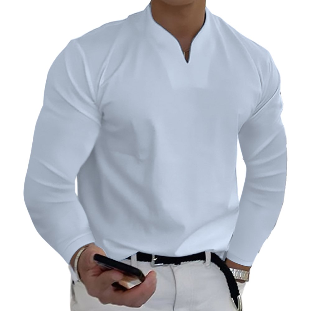 Men's Loose Casual Solid Cotton Long Sleeve Top