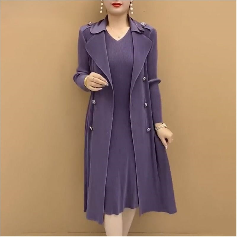 🎉Autumn Hot Sale🎉Fashionable Pleated Suit Collar Fake Two-piece Trench Coat