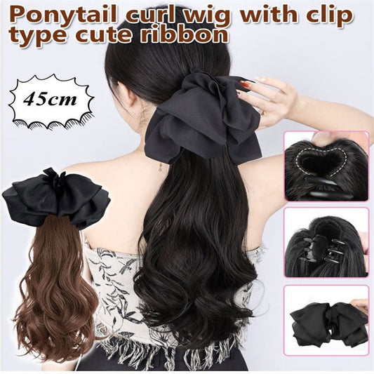 Bow Grab Clip Long Curly Hair Fake Braid