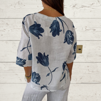 Printed V-neck Tunic Top