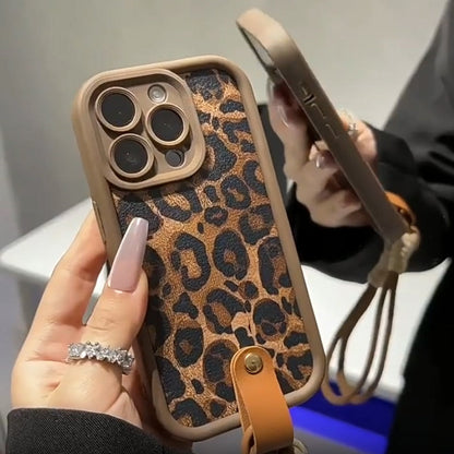 Leopard Print iPhone Case with Lanyard