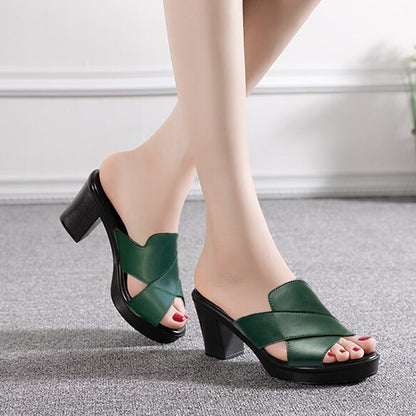 Women's Platform Slip on Chunky High Heel Sandals