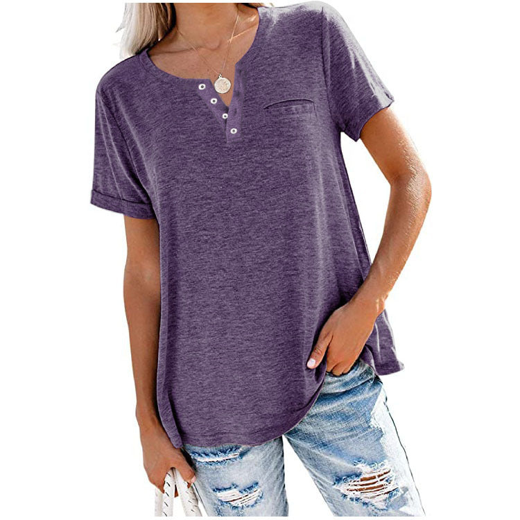 💖Fashion Solid Color Pocket Short Sleeve T-Shirt