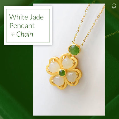 Good Luck Jade Four Leaved Clover Necklace