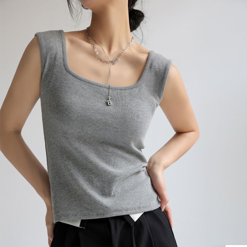 Women's Square Neck Ribbed Knit Tank Top