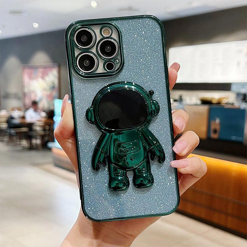 Electroplating Glitter Astronaut Stand Phone Case for iPhone