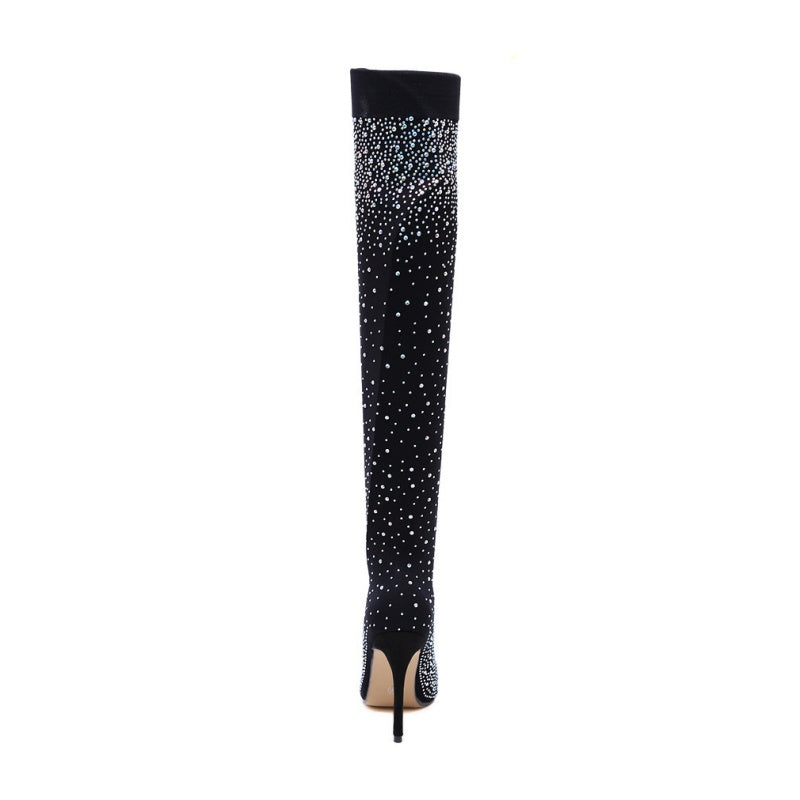 Women’s Sparkly Faux Diamonds Knee High Boots