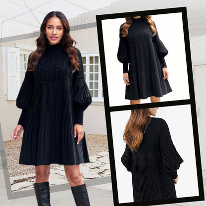 Women's Plus Size Lantern Sleeve Stand Collar Dress