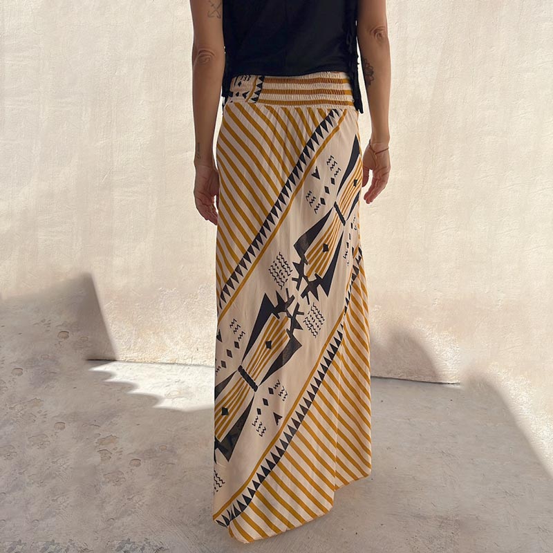 Women’s Satin Geometric Print Elastic-waist Maxi Skirt