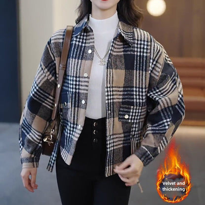 NICE GIFT*Stylish Plaid Velvet Plush ShirtJacket