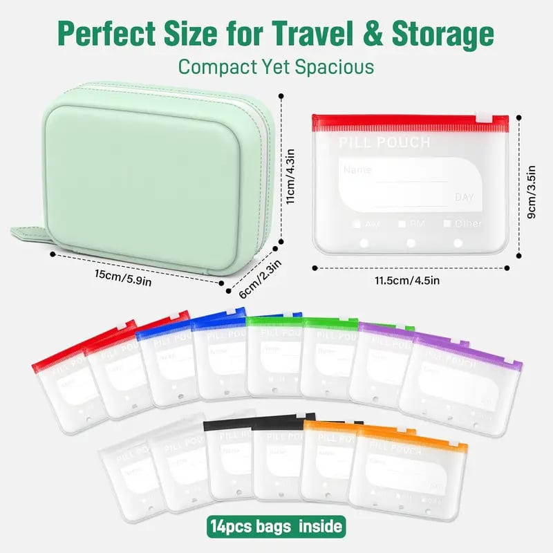 💊A8 Waterproof Pill Pouch Set – 7 to 14 Days of Meds & Vitamins💧Waterproof & Crush-Resistant Shell
