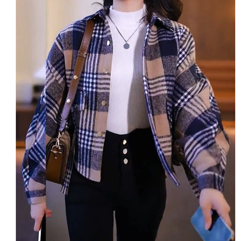 NICE GIFT*Stylish Plaid Velvet Plush ShirtJacket