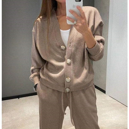 🔥Women's Knitted Buttoned Jacket and Pants Two-piece Set