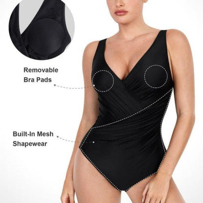 Deep-V Neck One-Piece Shapewear Swimsuit