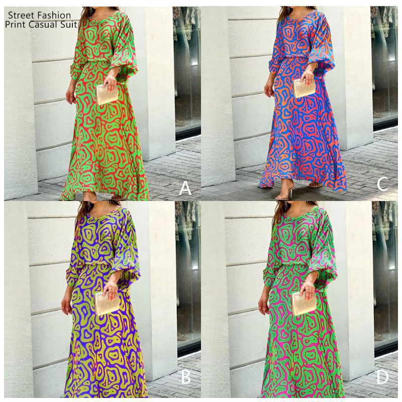 Women's Print Top & Maxi Skirt Set