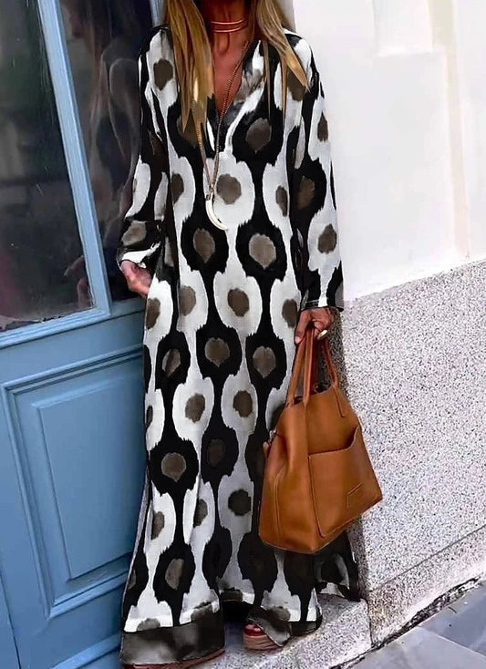 2023 Hot Sale💃V-neck Printed Slit Long Swing Dress