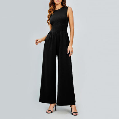 Women’s Solid Sleeveless Wide Leg Jumpsuit