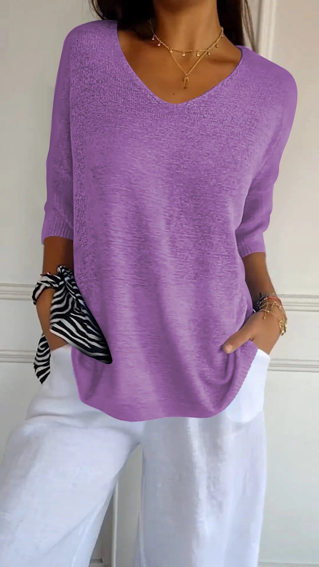 🔥Hot Sale-49% OFF🥰Solid Color Knitted V-neck Top