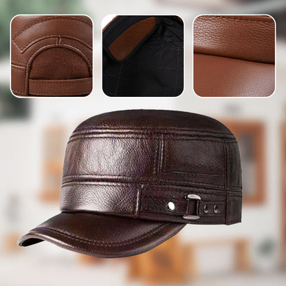 PU Leather Flat Top Warm Baseball Cap