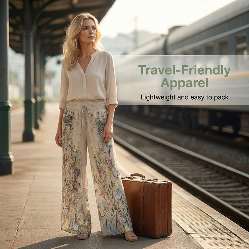 Women's Printed Wide-Leg Drawstring Trousers