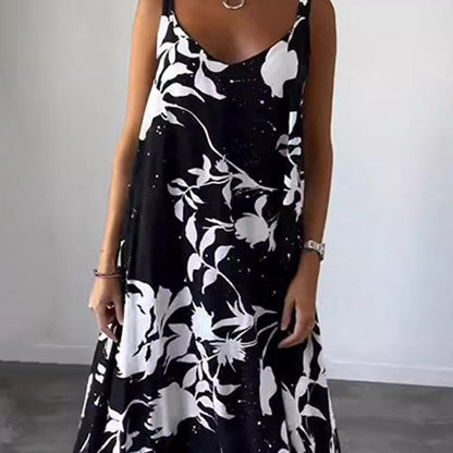 Women's Floral Spaghetti Strap Sleeveless Backless Flowing Dress