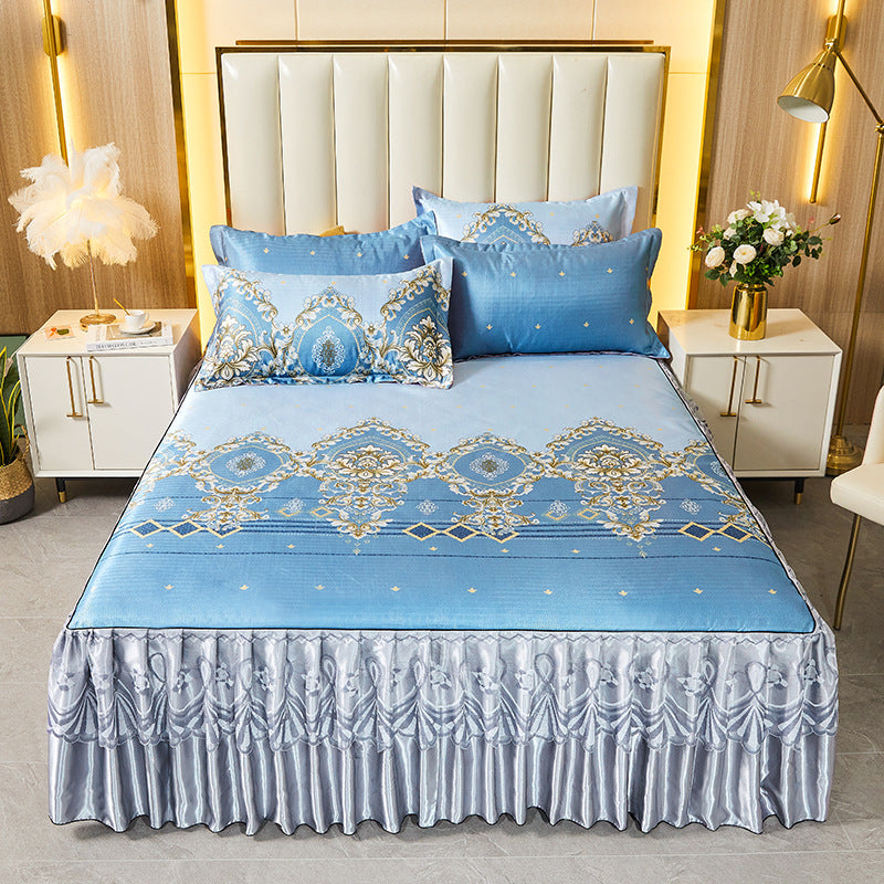 Ice Silk Skirt Style Bed Mat Three-Piece Set