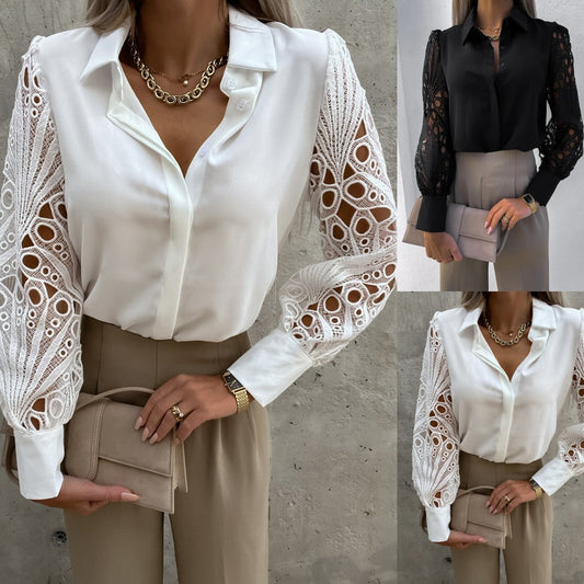 Women's Long Sleeve Hollow Out Lace Shirt