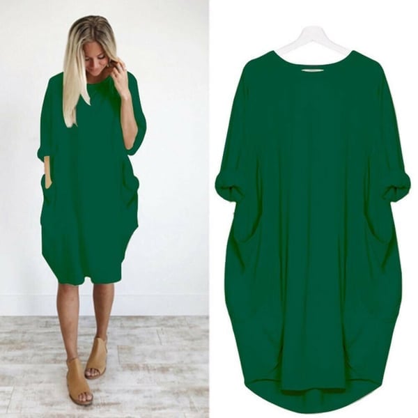 17 Colors Women Casual Loose Pocket Long Sleeves Dress