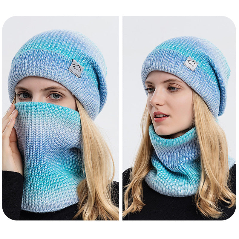 【Christmas Gift】 Gradient Color Warm Knitted Hat&Scarf 2-Piece Set