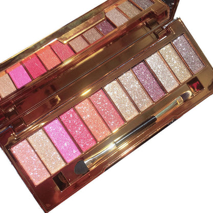 12 Colors Highly Pigmented Glitter Eyeshadow Palette with Brush & Mirror