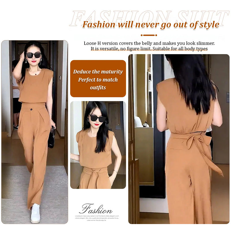 Fashion Sleeveless Wide-Legged Pants Set