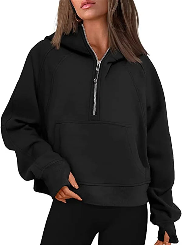 Ladies Half Zip Hoodie Sweatshirt