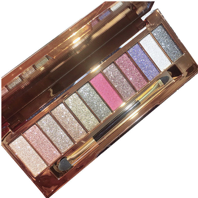 12 Colors Highly Pigmented Glitter Eyeshadow Palette with Brush & Mirror