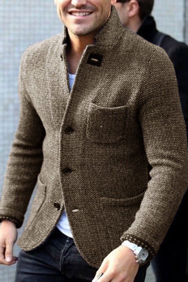 Men's Retro Grey Knitted Jacket