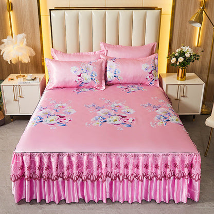 Ice Silk Skirt Style Bed Mat Three-Piece Set