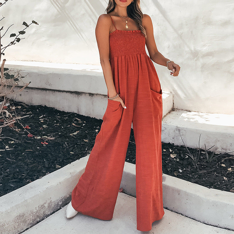 Ladies Gather Top Wide Leg Jumpsuit