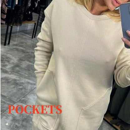 Women's Round Neck Long Sleeve Sweater Dress