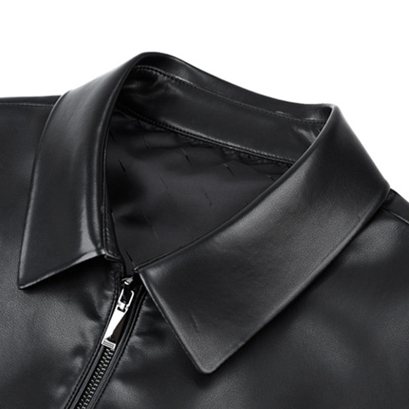 Men's Classic Leather Jacket with Zipper Front