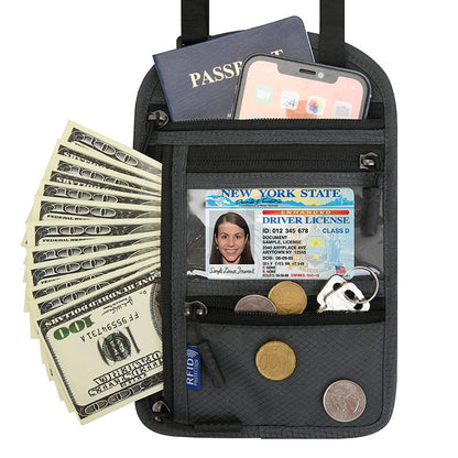 Travel Neck Pouch Neck Wallet with RFID Blocking Passport Holder