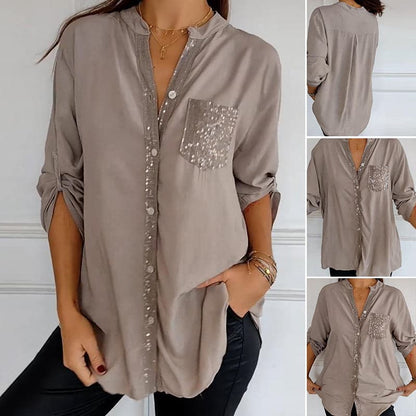 🌷Cotton V-neck Sequin Mid-sleeve Casual Top